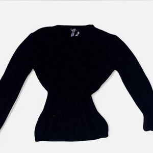 Elegant Black Crew Neck Sweater with Tapered Waist